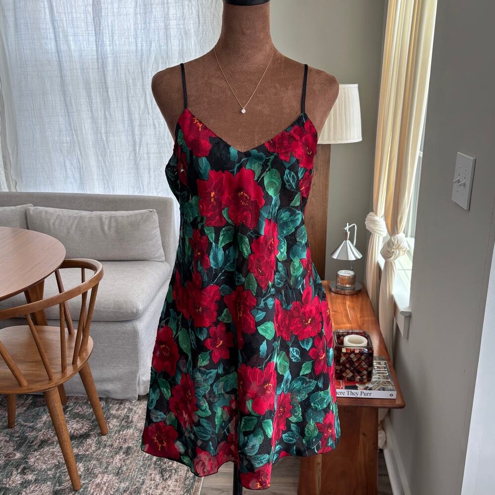 1995 Vintage 90s Victoria's Secret Gold Label Rose Slip Dress Bow Detail Medium
